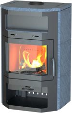 Thermia Bali Max V3 Kaminofen – 8,5 kW – Exklusiver Speckstein-Kamin – Prismatische Sichtscheibe – Hohe Heizkapazität (bis 244 m³) – Integriertes Holz- & Wärmefach – Energieeffizient