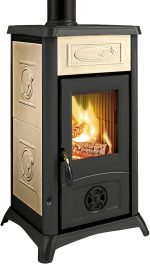 Nordica „Gemma Liberty“ Kaminofen – 6 kW – Kompakter Design-Kamin mit Steinzeug-Verkleidung – Hochwertige Gusseisen-Elemente – Bis zu 172 m³ Heizleistung – Farbe: Liberty Parchment