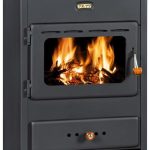 Prity K1 Kaminofen – 9,5 kW – Kompakter, freistehender Holzofen – Mit Gussplatte & Holzfach – Graphitschwarz – Effiziente Heizlösung