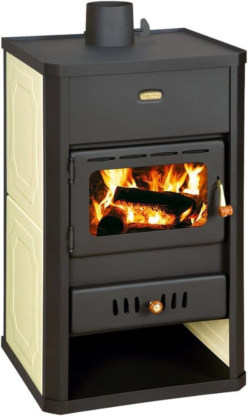 7421d2711ff49becfd3973715d83076a.jpg Prity WD W24 D Wasserführender Kaminofen – 24,3 kW – Mit Zentralheizungs-Anschluss – 18,2 kW wasserseitig – Cremeweiße Seitenteile – Großes Sichtfenster - Image 1