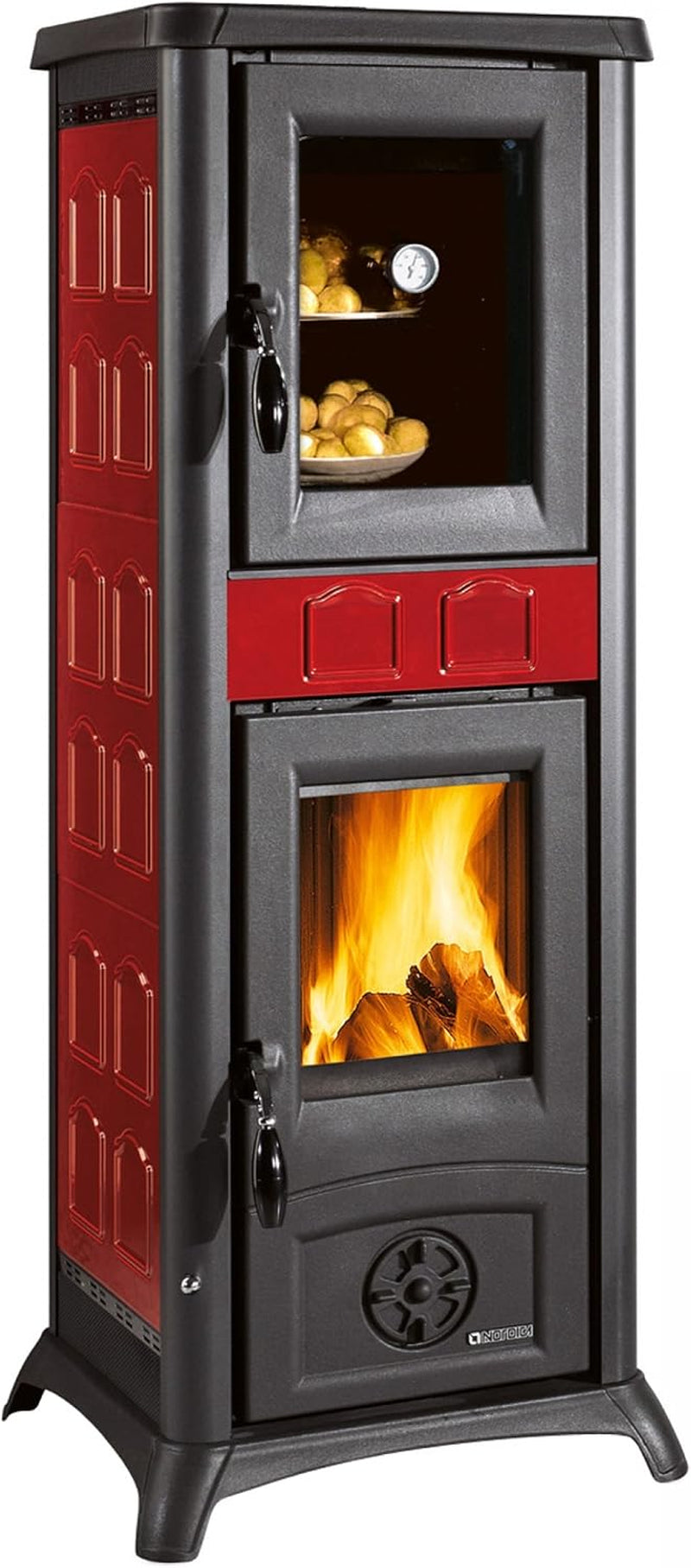 856f2eac367ab32527bd89c95ab2c38f.jpg La Nordica Gemma Forno Holzofen – 7 kW, Burgunderrote Keramik & Gusseisen - Image 1