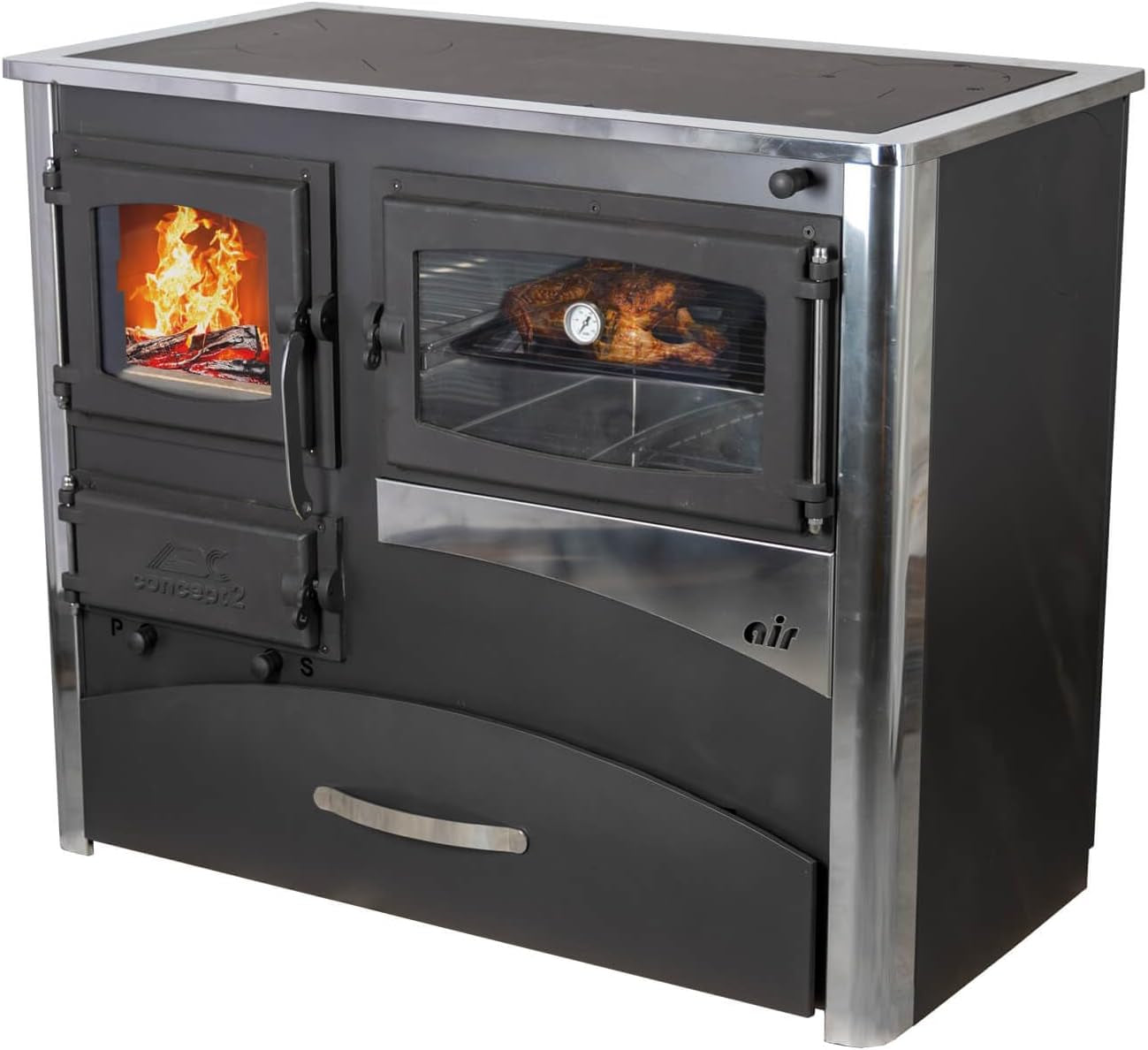 8d77d6ce708506a334d65ab712a6ab16.jpg ABC Concept 2 Air Kaminofen – 11,6 kW – Multifunktionaler Holzofen mit Backfach & Kochplatte – Energieeffizienzklasse A – Robuste Edelstahl-Brennkammer – Autarkes Heizen & Kochen - Image 1