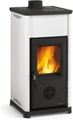 La Nordica „Tea“ Kaminofen – 6,6 kW – Moderner Design-Kamin in Weiß – Hochwertige Emaillierung – Energieeffizienzklasse A+ – Fortschrittliche Verbrennungstechnik – Kompakt & Elegant