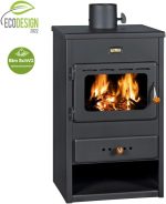 Prity K1 Kaminofen – 9,5 kW – Kompakter, freistehender Holzofen – Mit Gussplatte & Holzfach – Graphitschwarz – Effiziente Heizlösung - Image 3