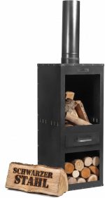 BENE ON FIRE „Delaware“ Outdoor-Kamin – 150 cm Gartenofen – Moderner Terrassenkamin aus pulverbeschichtetem Stahl – Mit integriertem Holzfach – Stilvolles Design für Terrasse & Garten