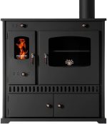 Prometey Perfect Eco Kaminofen – 7 kW – Mit Backfach & Kochfeldern – Energieeffizienzklasse A+ – Autarke Heiz- & Kochlösung – Schwarz – Modernes Design