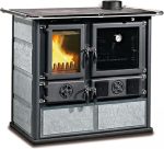 La Nordica „Rosa“ Küchenherd – 6,5 kW – Freistehender Kaminofen mit Backfach & Kochplatte – Elegantes Naturstein-Design – Energieeffizient – 185 m³ Heizkapazität