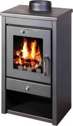 Generisch 7 kW Kaminofen – Kompakter, freistehender Holzofen – Mit großem Sichtfenster & Holzfach – Schwarz – Ideal für Werkstatt, Hütte & Wohnbereich