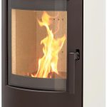 Thermia München XL Kaminofen – 7 kW – Moderner Speicherofen mit Panorama-Sichtfenster – Cremeweiß – Automatische Luftregelung – Für Dauerbrand geeignet