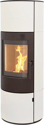 Thermia München XL Kaminofen – 7 kW – Moderner Speicherofen mit Panorama-Sichtfenster – Cremeweiß – Automatische Luftregelung – Für Dauerbrand geeignet