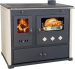 Prometey Practik Lux Holzofen – 9,5 kW – Mit Backofen & Kochfeld – Beige & Schwarz – Effiziente Heizlösung für Haus & Werkstatt