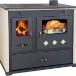 Prometey Practik Lux Holzofen – 9,5 kW – Mit Backofen & Kochfeld – Beige & Schwarz – Effiziente Heizlösung für Haus & Werkstatt