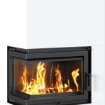 KRATKI Simple Box Kamin – 8 kW – Moderner Eck-Kaminbausatz – Weißes Stahldesign – 2-seitige Panoramascheibe – Energieeffizienzklasse A – Schnelle Montage
