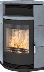 Fireplace Kft. Lyon Kaminofen – 8 kW – Exklusiver Speckstein-Kamin – Eck-Ofen mit Warmhaltefach – Energieeffizient – Zeitloses Design für bis zu 144 m³