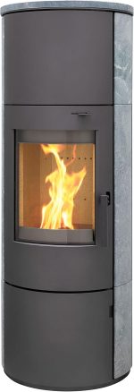 Thermia München XL Kaminofen – 7 kW – Moderner Speicherofen mit Speckstein-Verkleidung – Energieeffizienzklasse A+ – Panorama-Sichtfenster – Dauerbrand-fähig